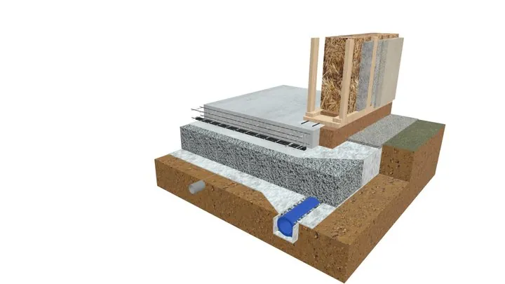 Aperçu de la coupe maison ossature bois GREB sur radier MISAPOR