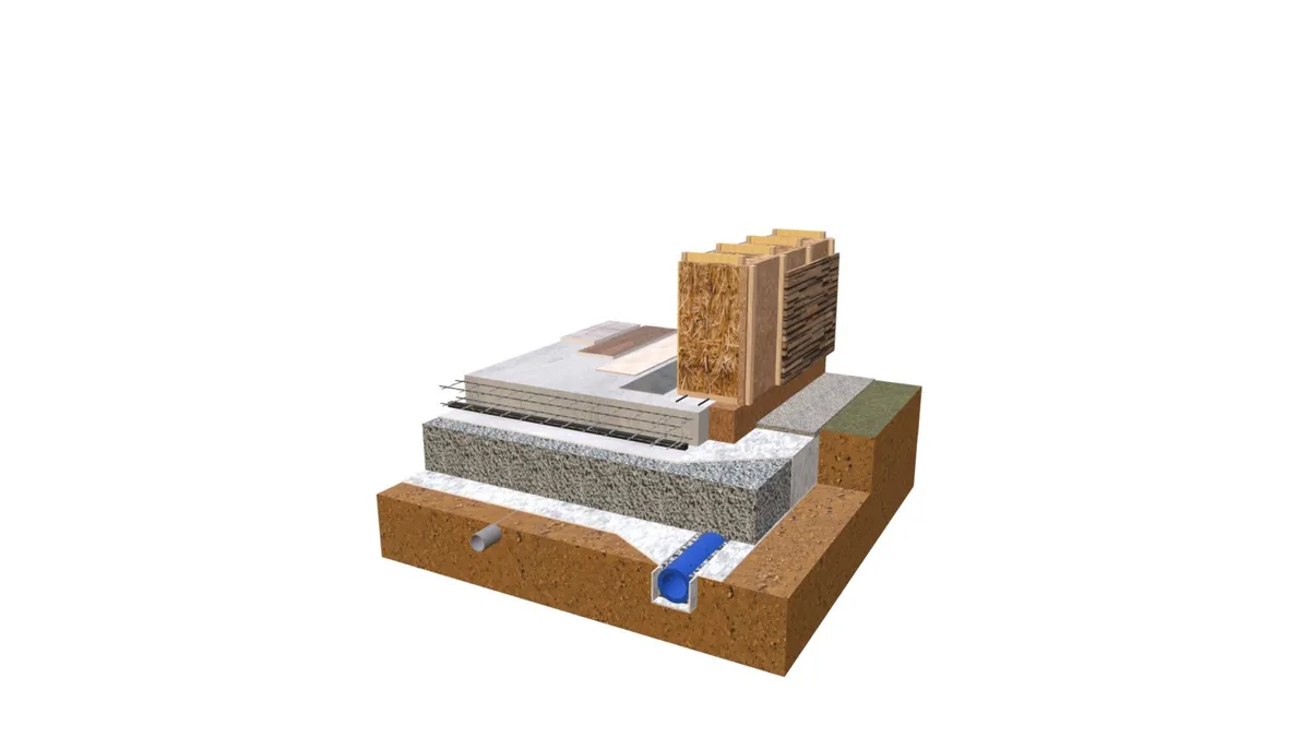 Aperçu de la coupe radier pour maison ossature bois et paille