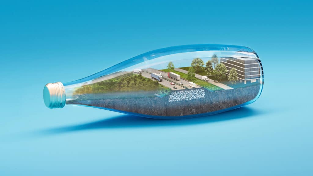 Infrastructure routière dans une bouteille, symbole du remblai allégé