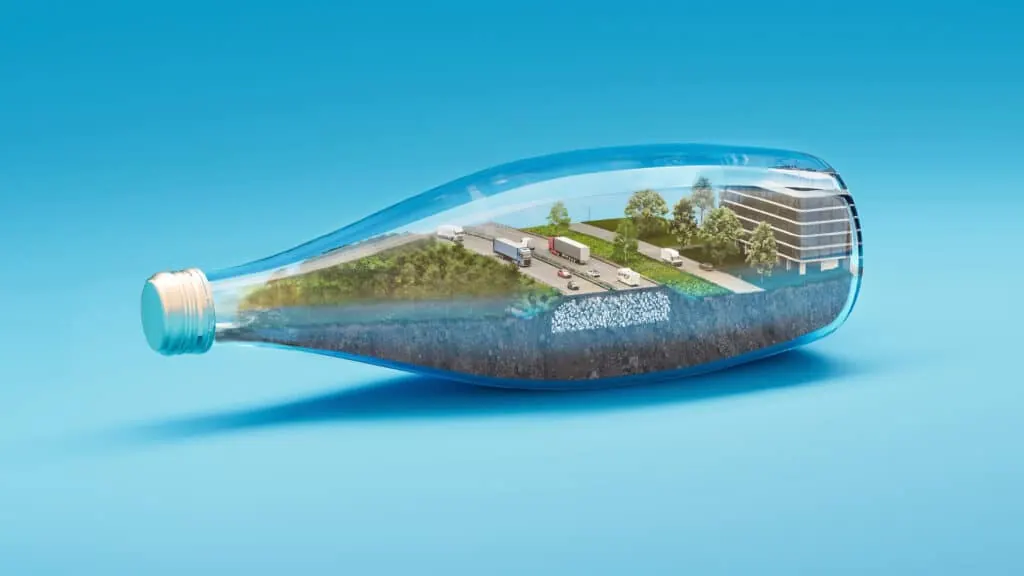 Autoroute dans une bouteille, symbole du remblai allégé routier