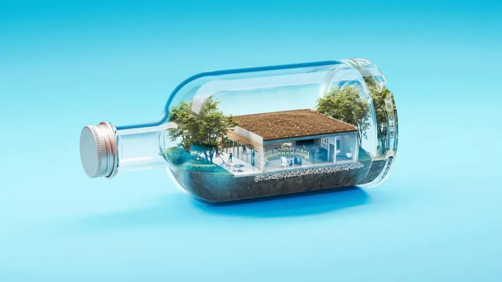 Piscine et terrain sportif dans une bouteille