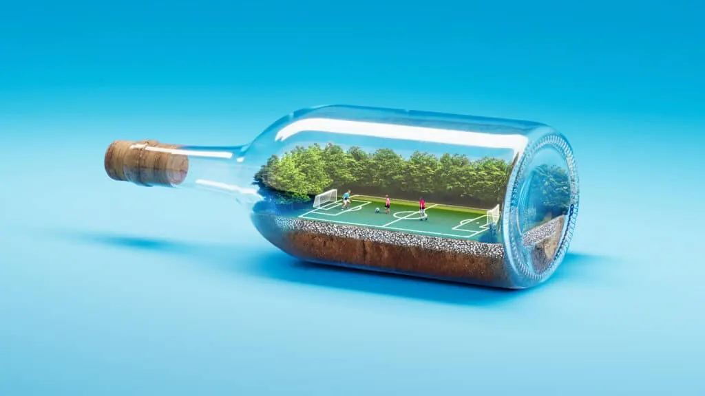 Aménagement paysager dans une bouteille, symbole des volumes légers et drainants