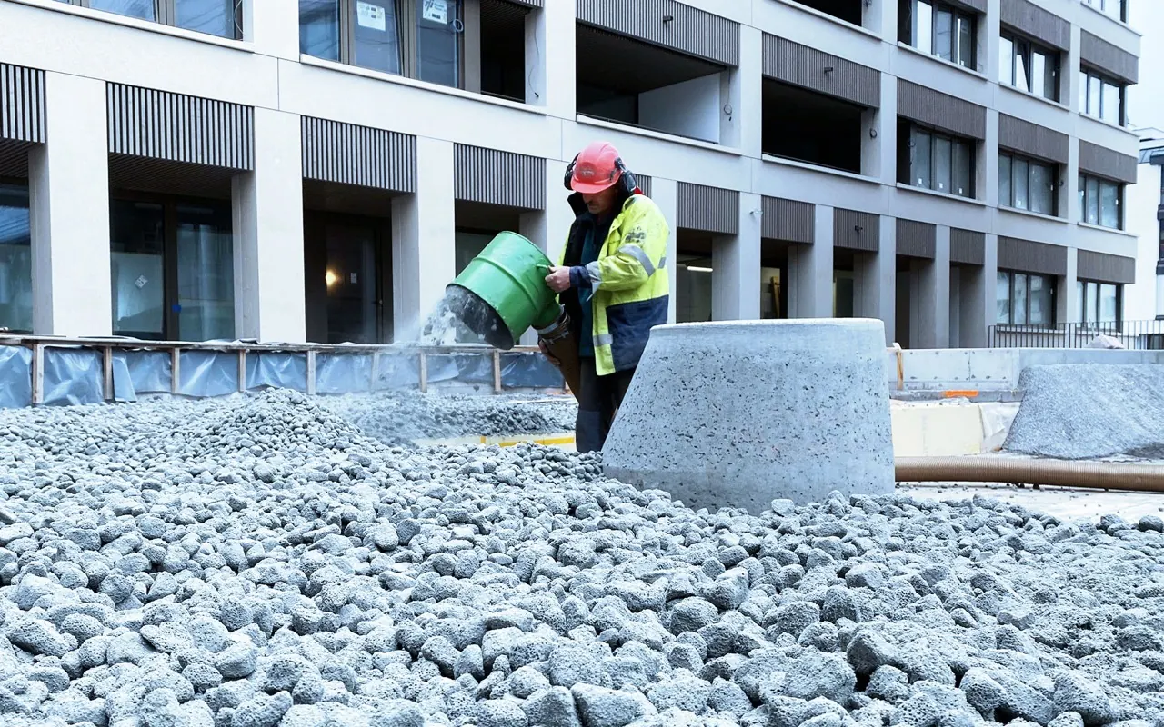 Mise en œuvre du granulat MISAPOR sur un chantier