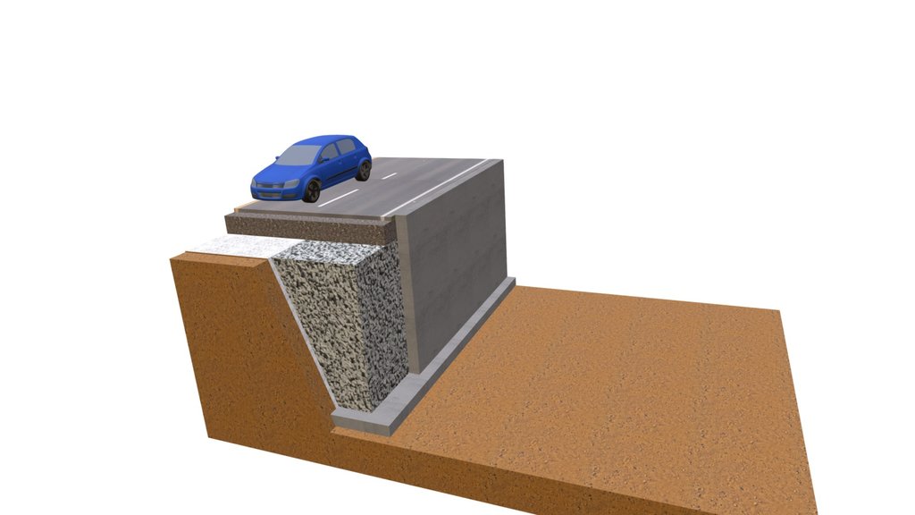 Aperçu de la coupe 3D MISAPOR derrière un mur de soutènement en L