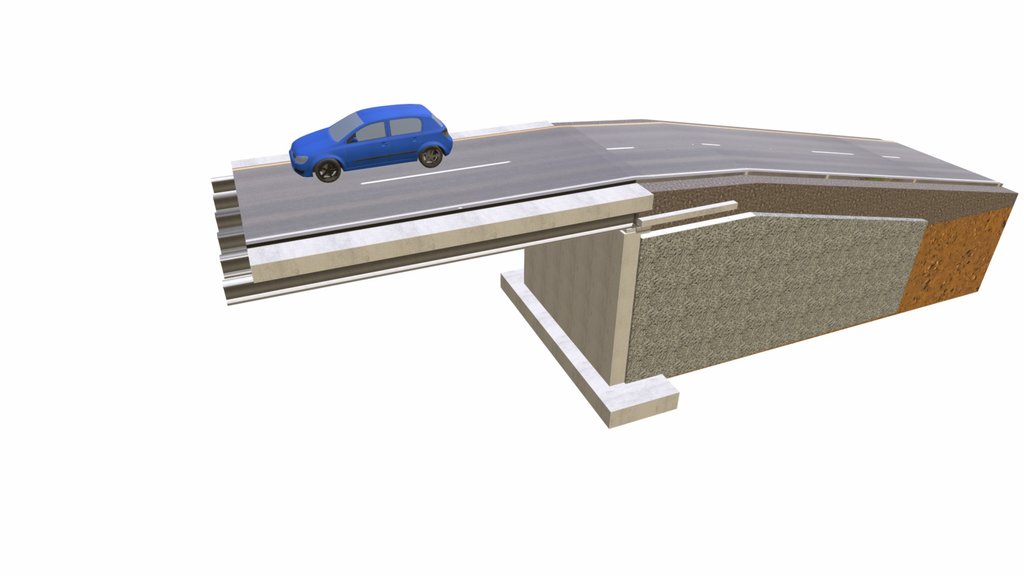 Aperçu de la coupe 3D d’une tête de pont avec remblai MISAPOR