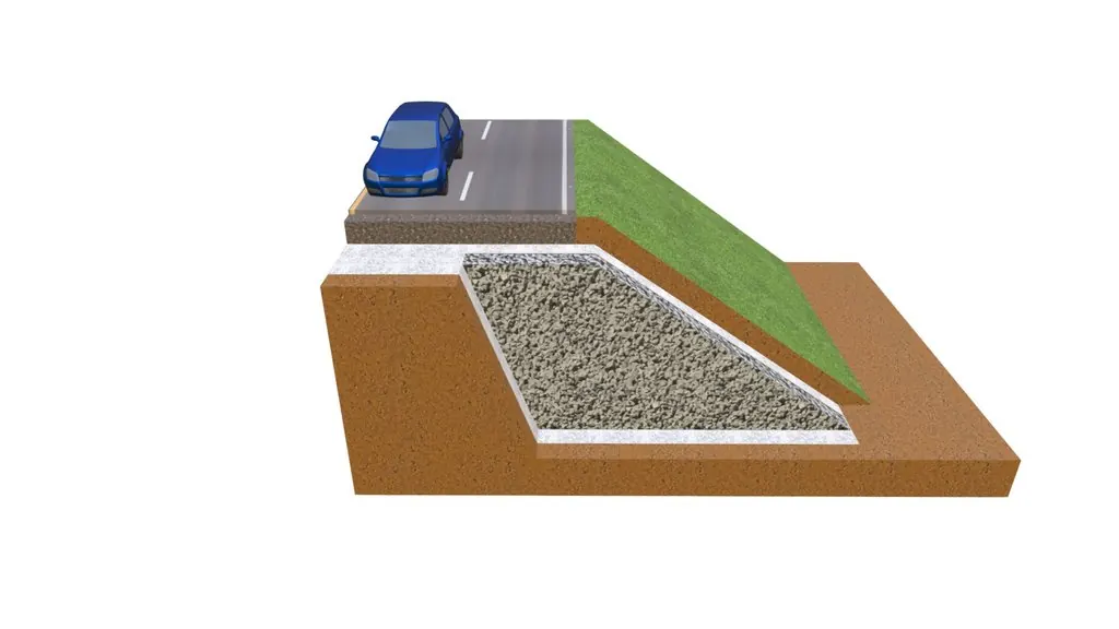 Coupe 3D d’un remblai MISAPOR avec talus à environ 35 degrés