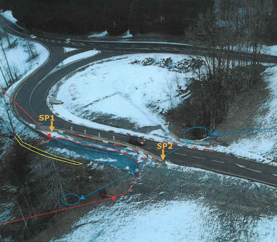 Vue aérienne du chantier de stabilisation de la RD12 à Saint-Jean-de-Sixt
